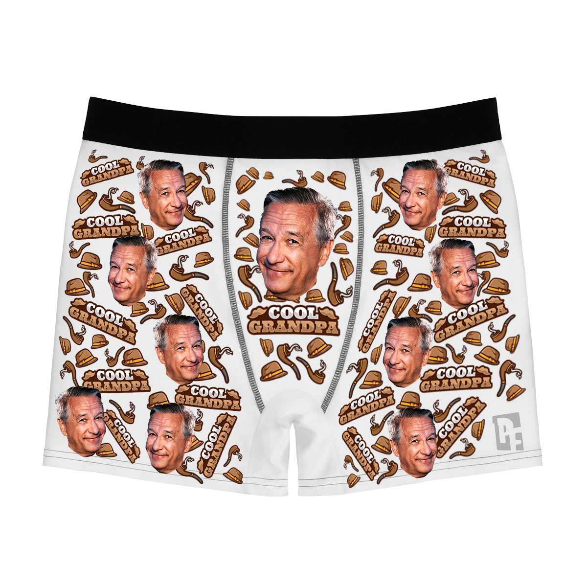 White Cool Grandfather men's boxer briefs personalized with photo printed on them