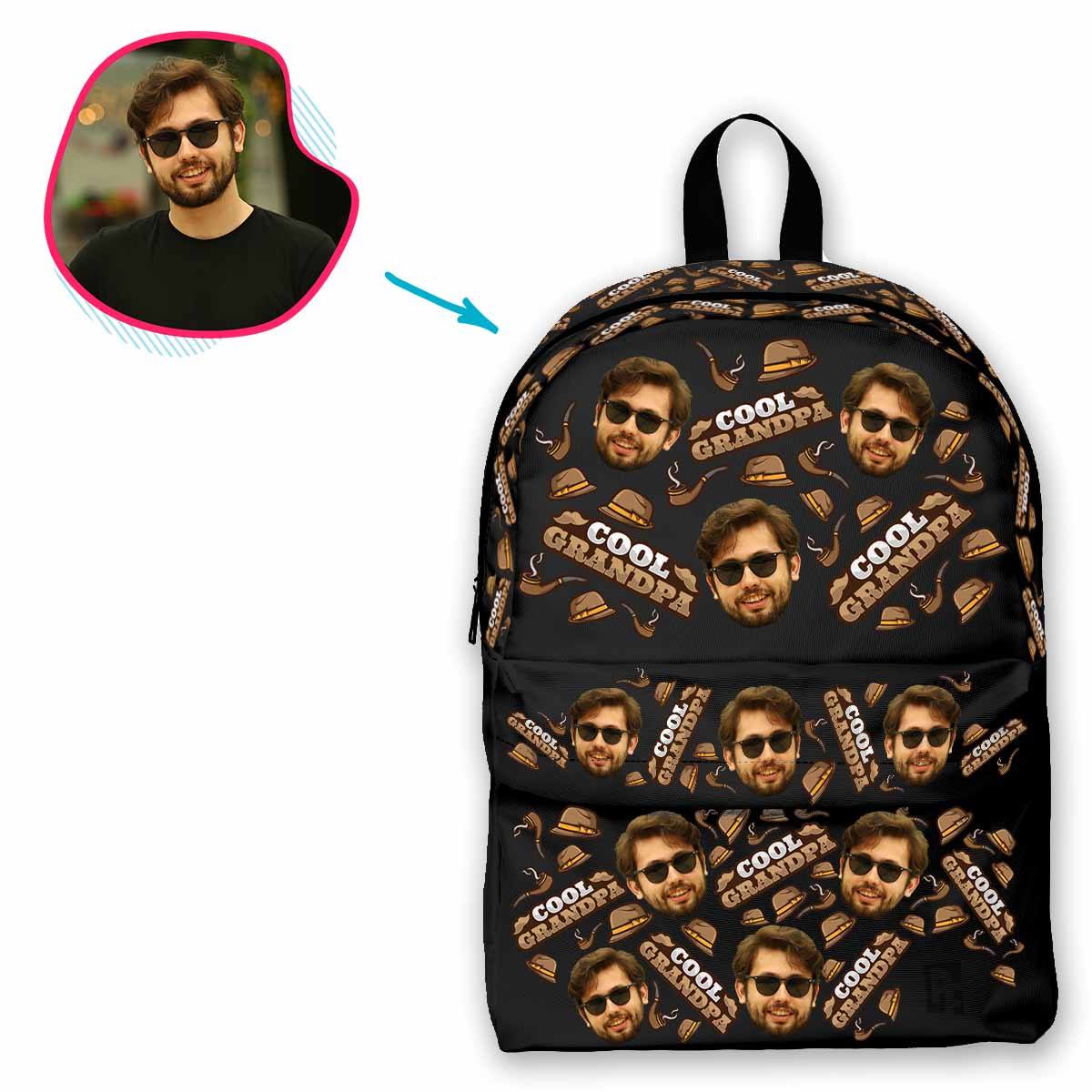 dark Cool Grandfather classic backpack personalized with photo of face printed on it