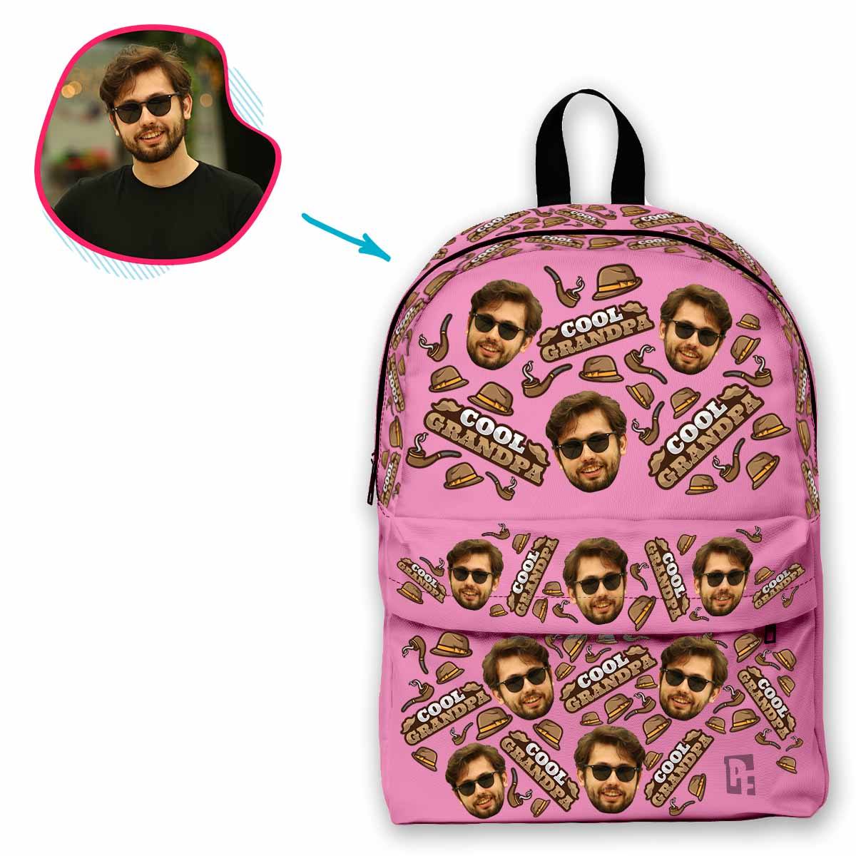 pink Cool Grandfather classic backpack personalized with photo of face printed on it