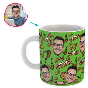 green Cool Grandfather mug personalized with photo of face printed on it