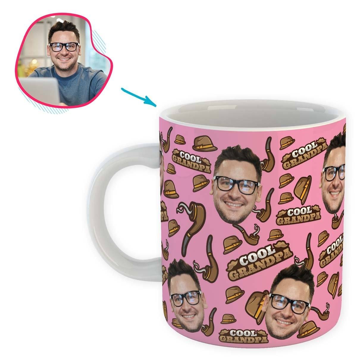 pink Cool Grandfather mug personalized with photo of face printed on it
