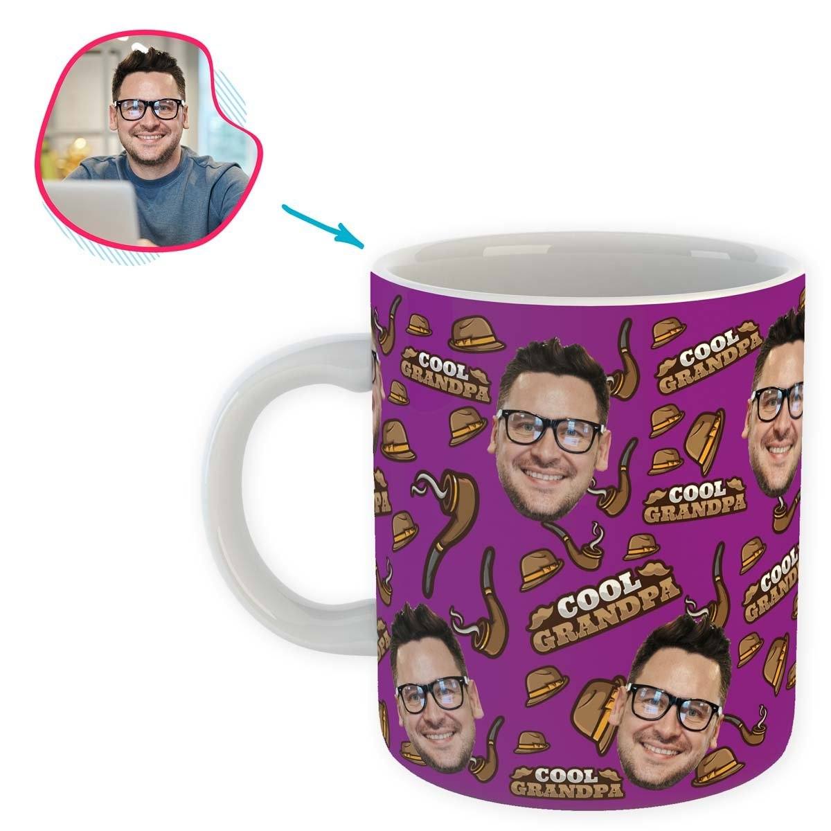 purple Cool Grandfather mug personalized with photo of face printed on it