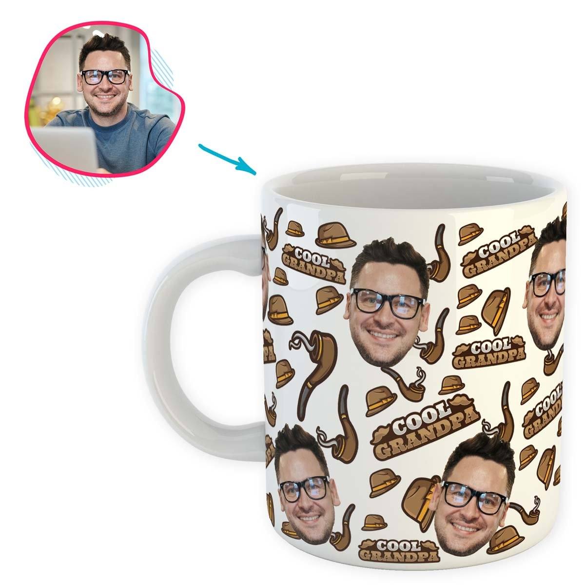 white Cool Grandfather mug personalized with photo of face printed on it