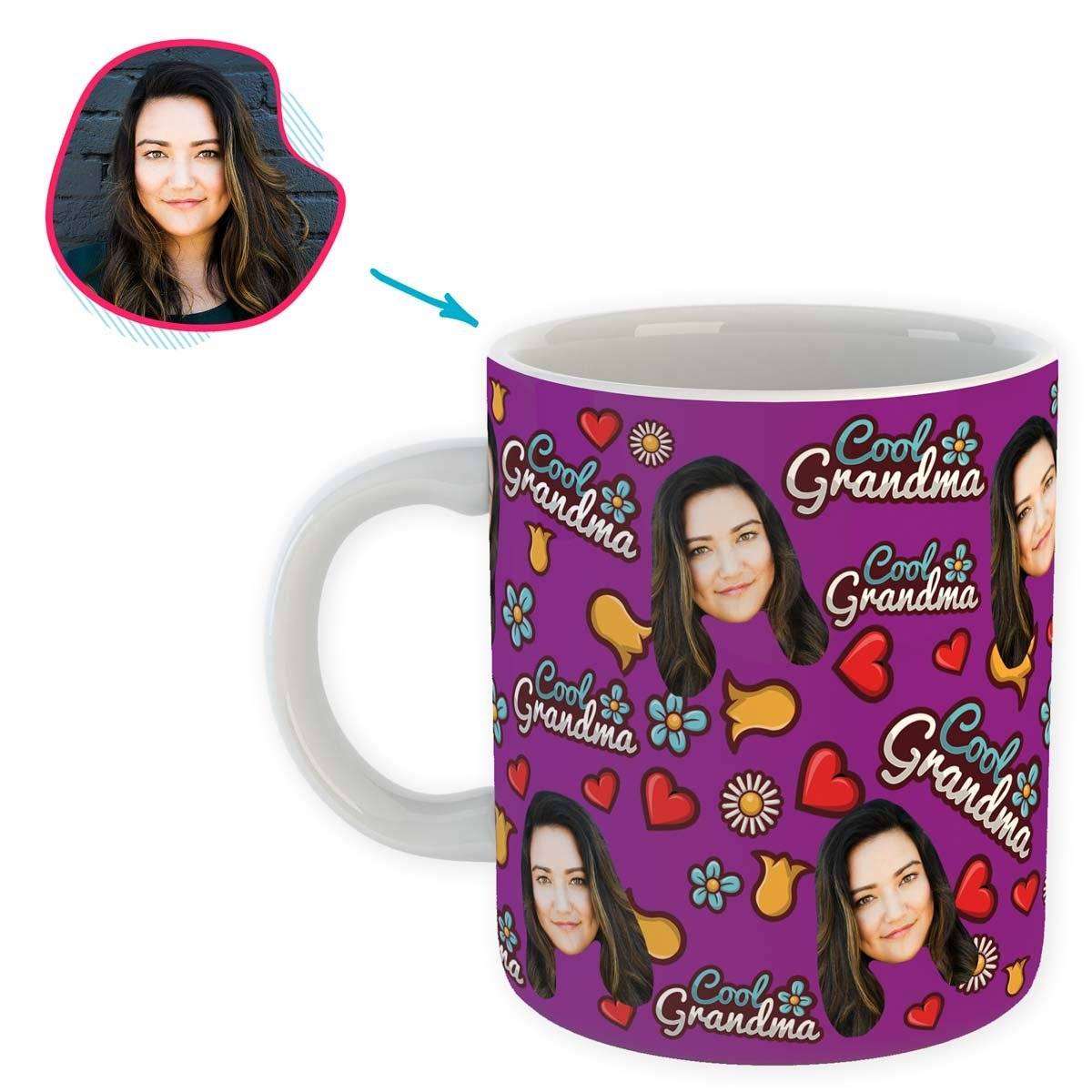 purple Cool Grandmother mug personalized with photo of face printed on it