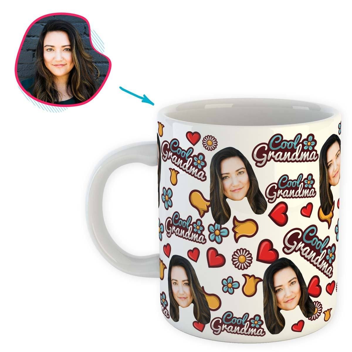 white Cool Grandmother mug personalized with photo of face printed on it