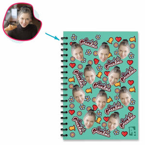 mint Cool Grandmother Notebook personalized with photo of face printed on them