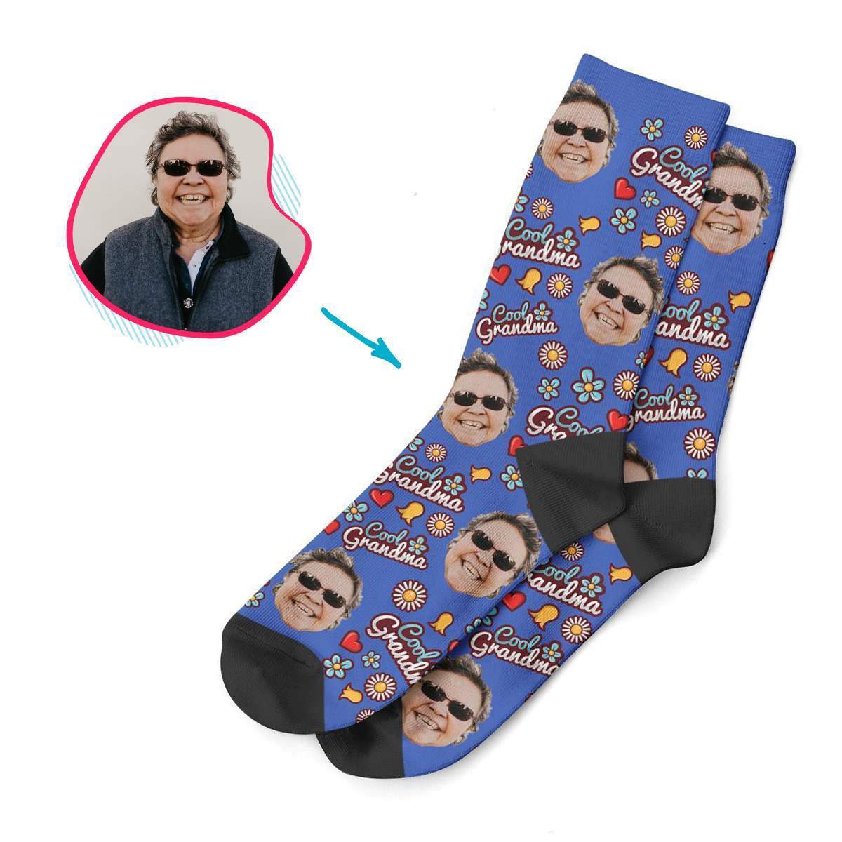 mint Cool Grandmother socks personalized with photo of face printed on them