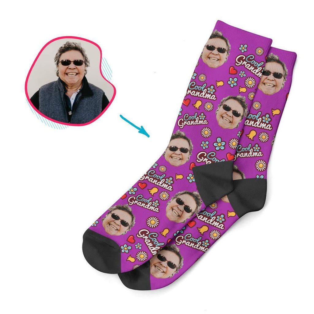 sand Cool Grandmother socks personalized with photo of face printed on them