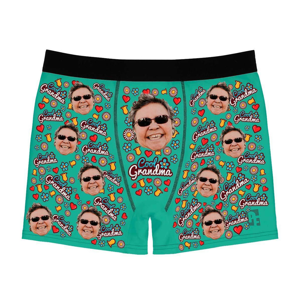 Mint Cool Grandmother men's boxer briefs personalized with photo printed on them