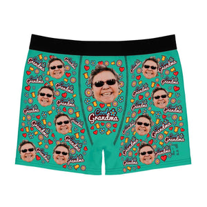 Mint Cool Grandmother men's boxer briefs personalized with photo printed on them