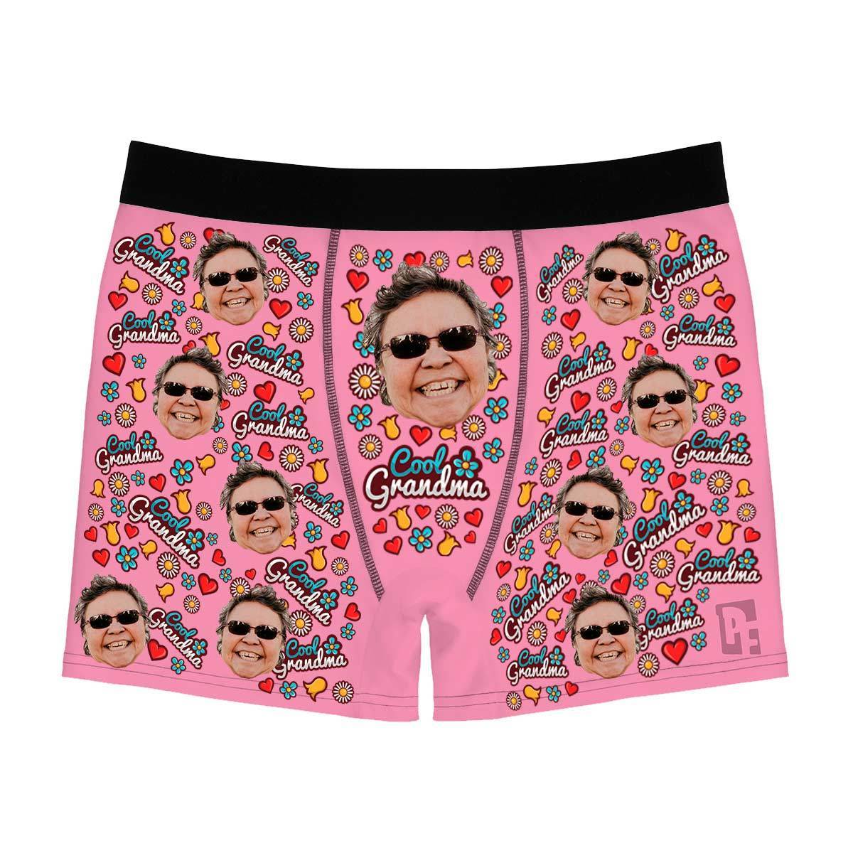 Pink Cool Grandmother men's boxer briefs personalized with photo printed on them