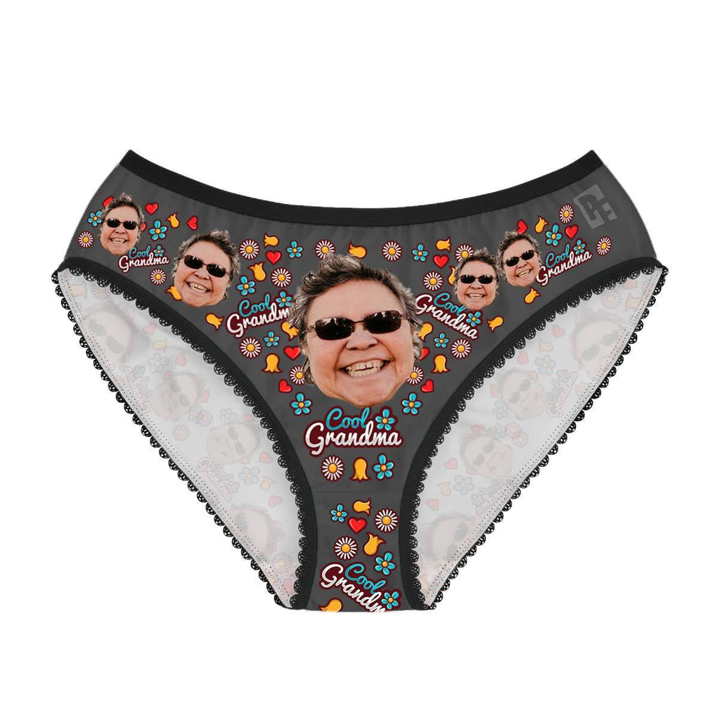 Dark Cool Grandmother women's underwear briefs personalized with photo printed on them