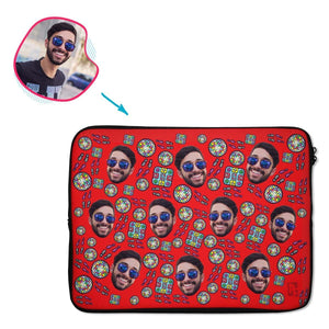 red Dancing laptop sleeve personalized with photo of face printed on them