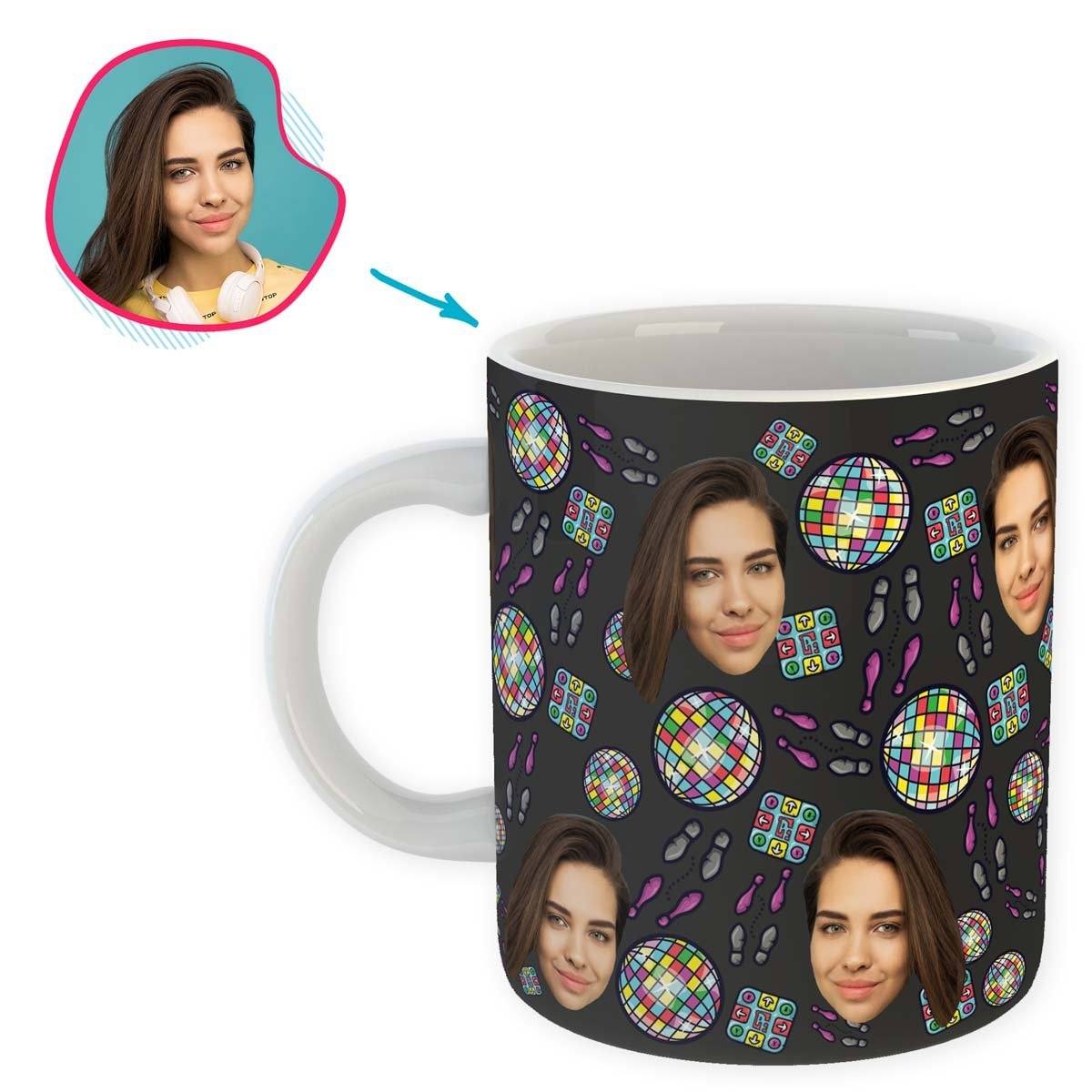 dark Dancing mug personalized with photo of face printed on it