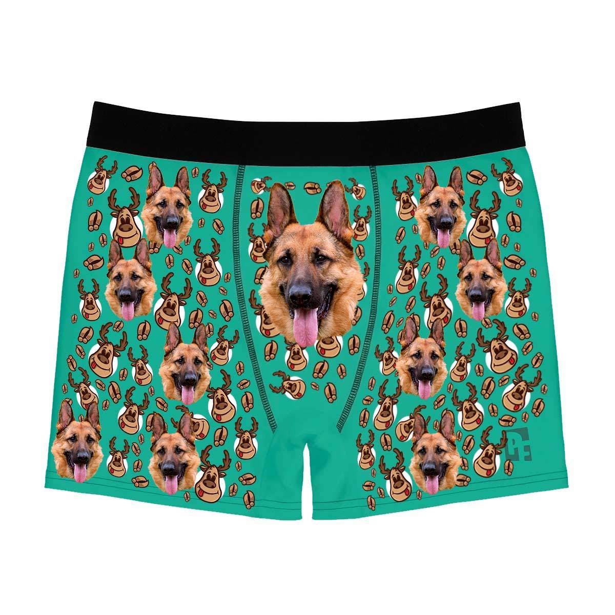 Mint Deer Hunter men's boxer briefs personalized with photo printed on them