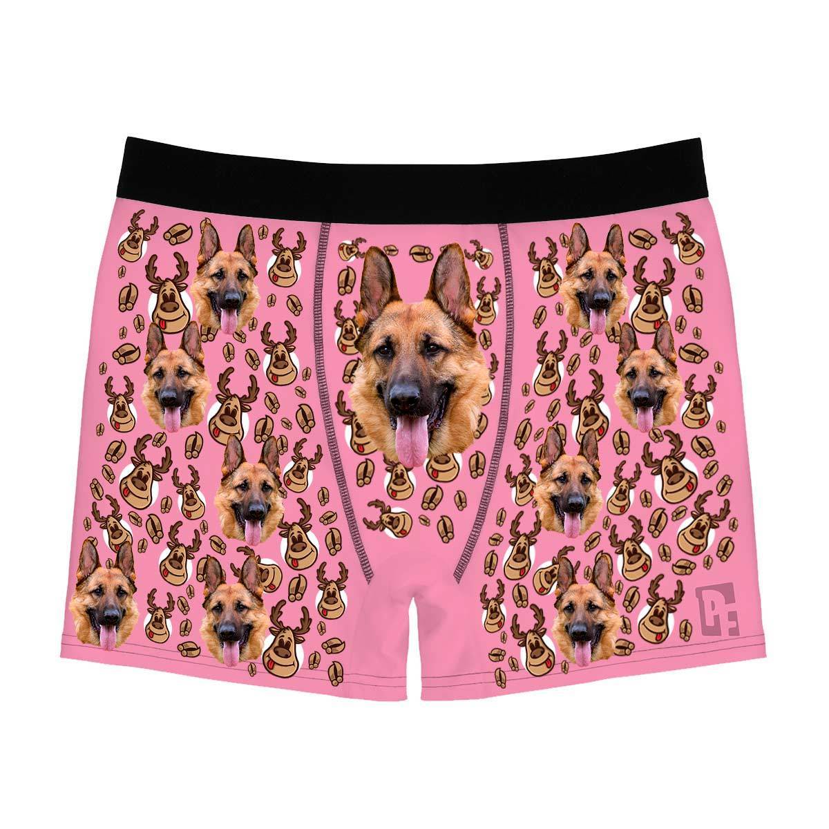 Pink Deer Hunter men's boxer briefs personalized with photo printed on them