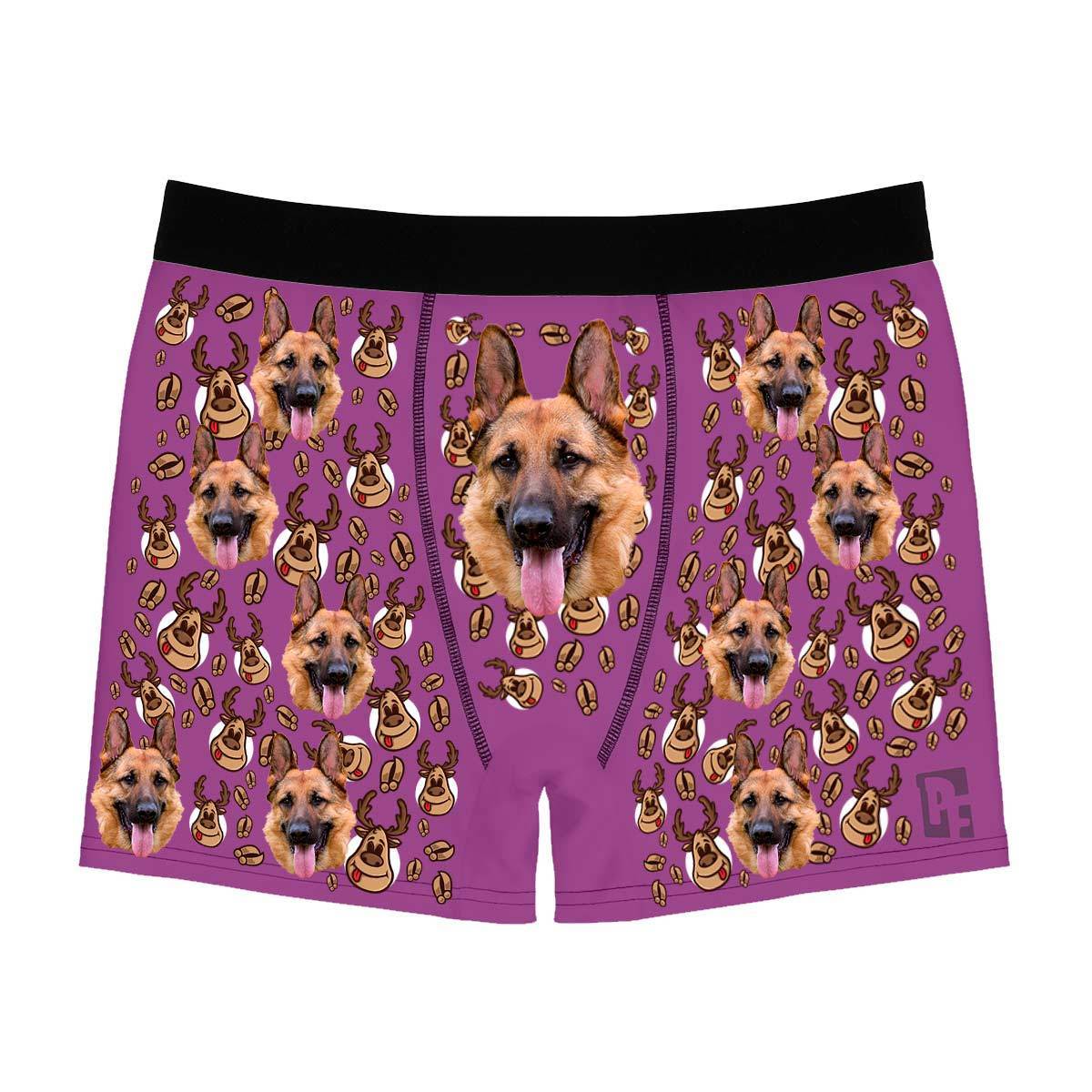 Purple Deer Hunter men's boxer briefs personalized with photo printed on them