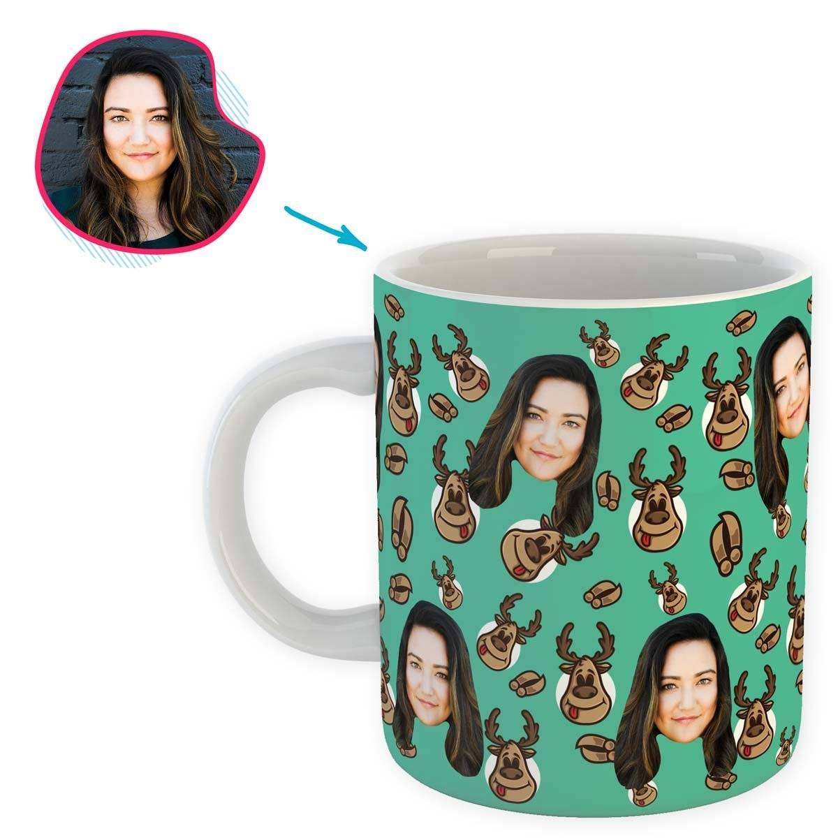 mint Deer Hunter mug personalized with photo of face printed on it