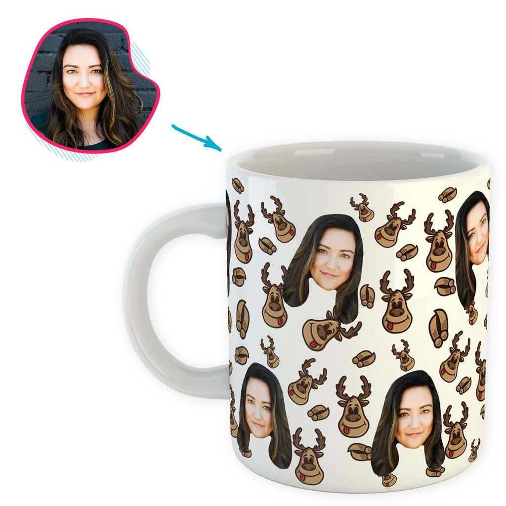 white Deer Hunter mug personalized with photo of face printed on it