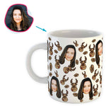 Load image into Gallery viewer, white Deer Hunter mug personalized with photo of face printed on it
