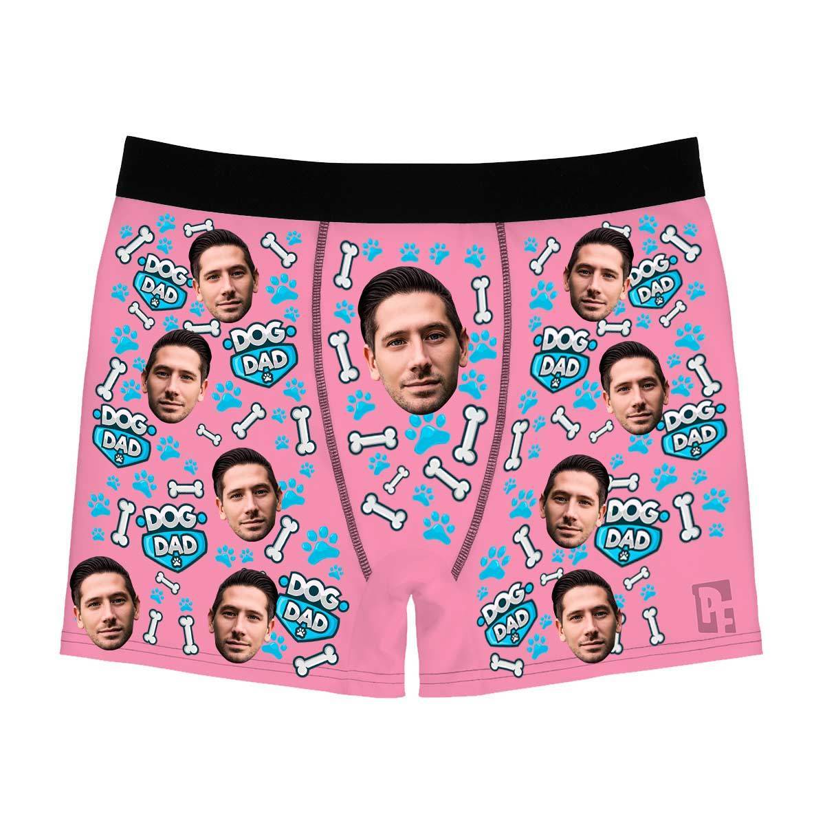 Pink Dog dad men's boxer briefs personalized with photo printed on them