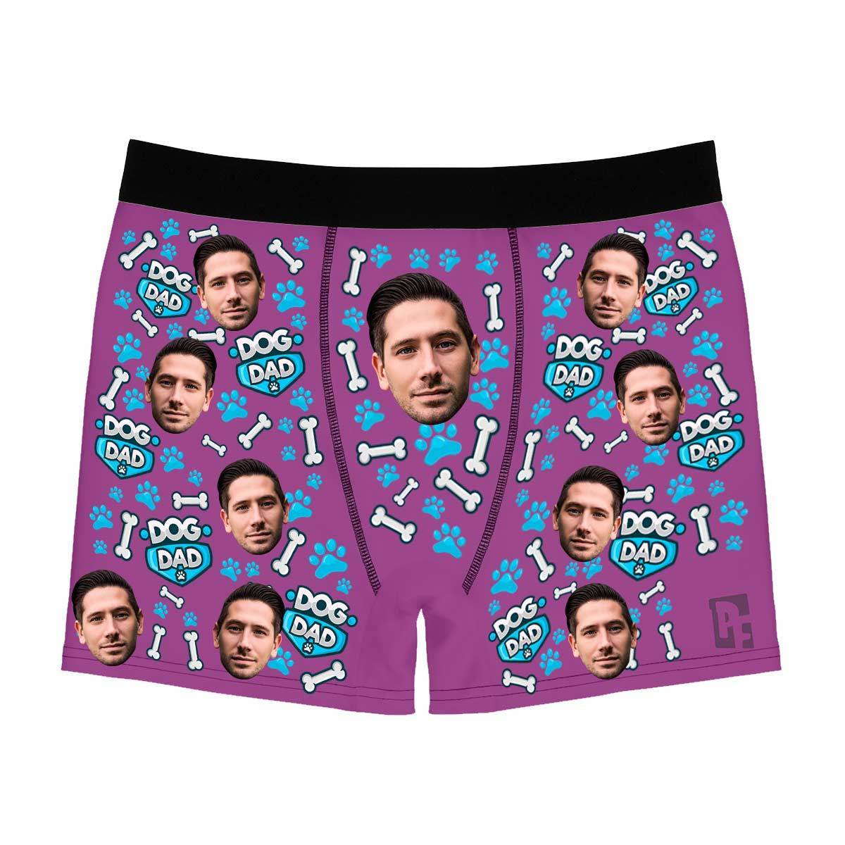 Purple Dog dad men's boxer briefs personalized with photo printed on them