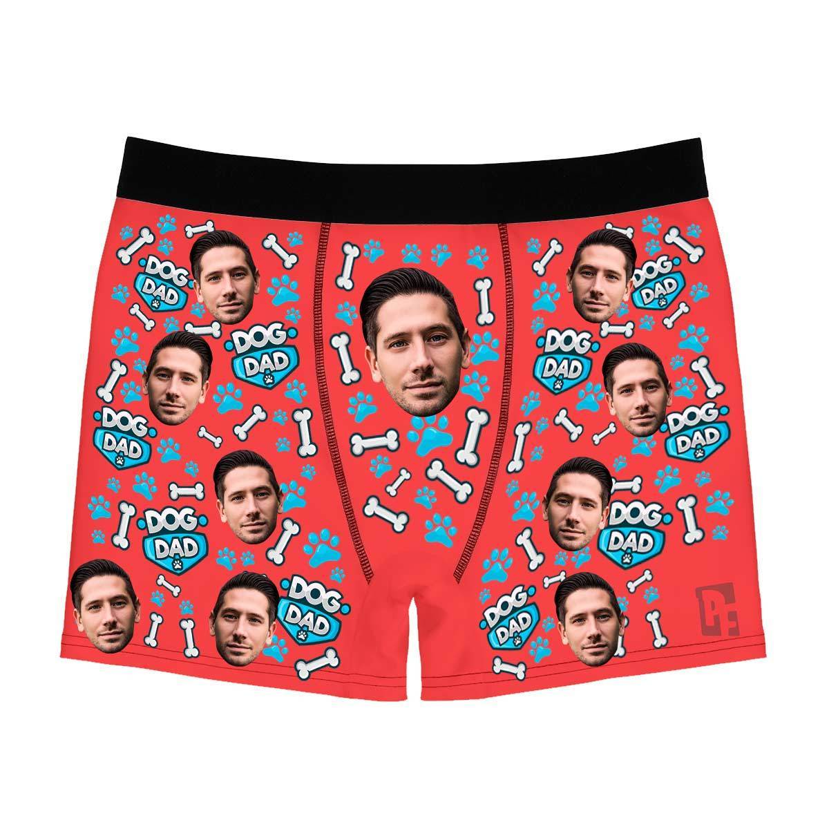 Red Dog dad men's boxer briefs personalized with photo printed on them