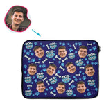 Load image into Gallery viewer, navy Dog Dad laptop sleeve personalized with photo of face printed on them
