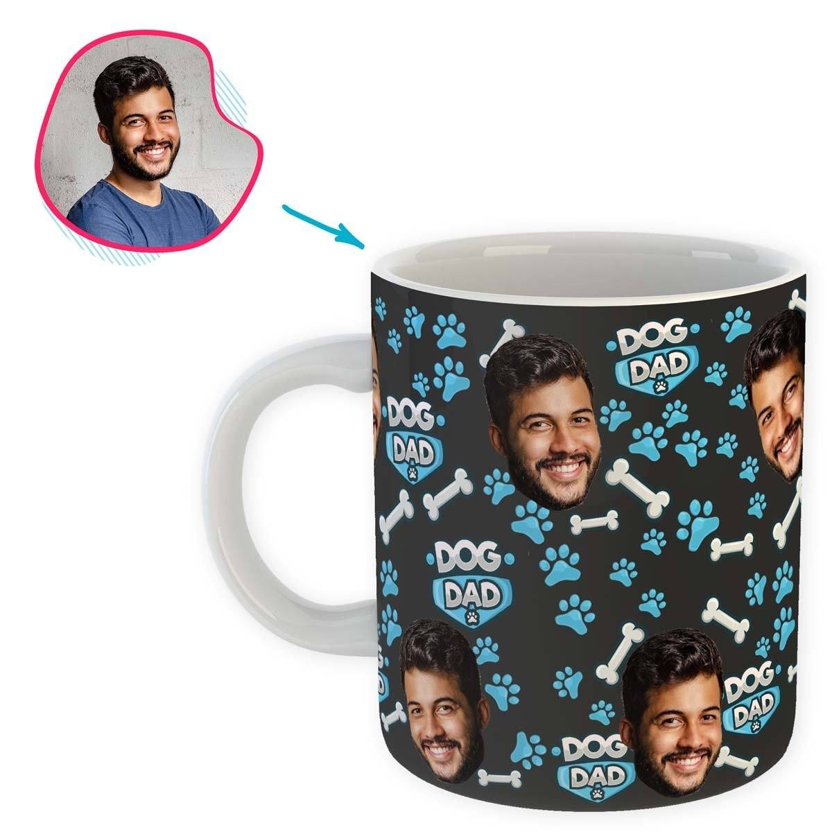 dark Dog Dad mug personalized with photo of face printed on it