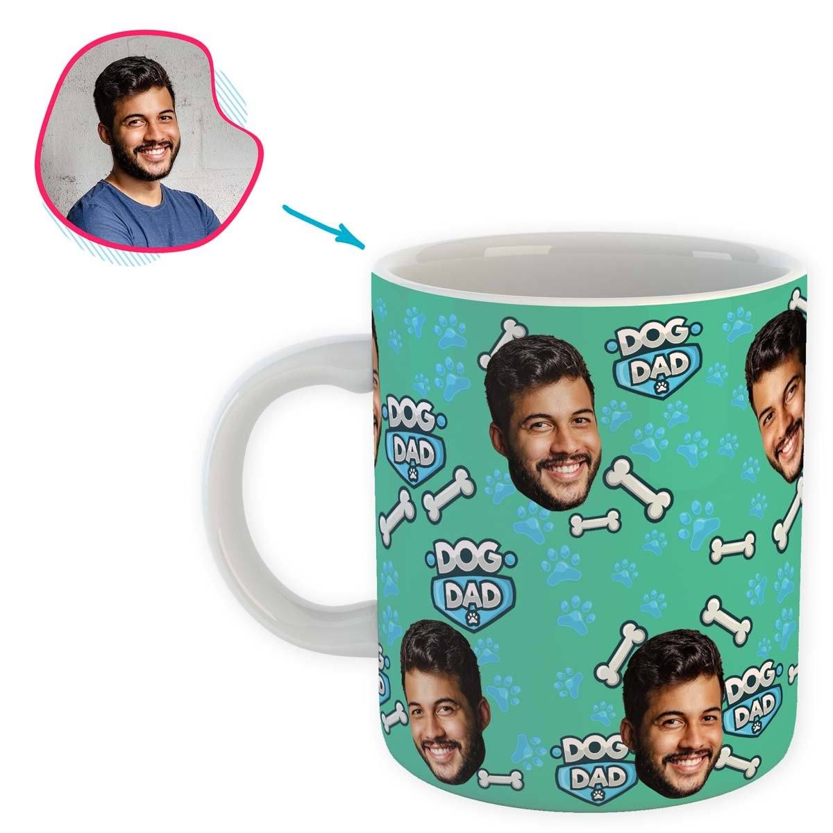 mint Dog Dad mug personalized with photo of face printed on it