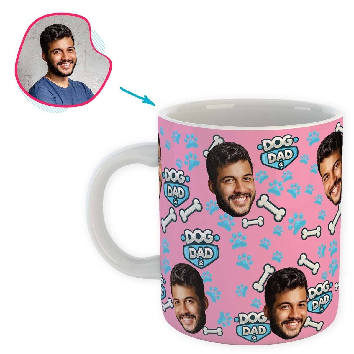 pink Dog Dad mug personalized with photo of face printed on it