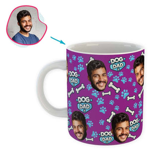 purple Dog Dad mug personalized with photo of face printed on it