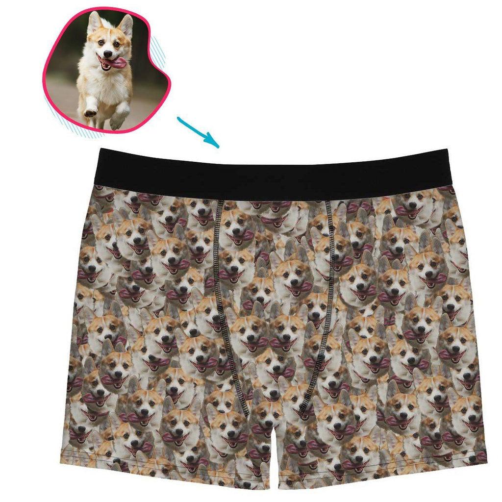 dog mash men's boxers personalized with photo of face printed on it