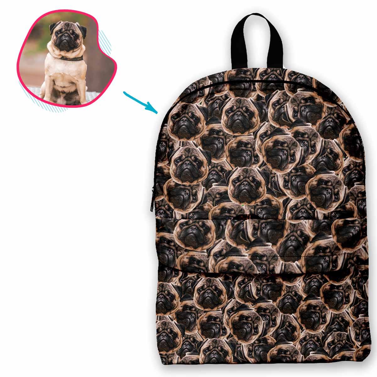 dog mash classic backpack personalized with photo of face printed on it