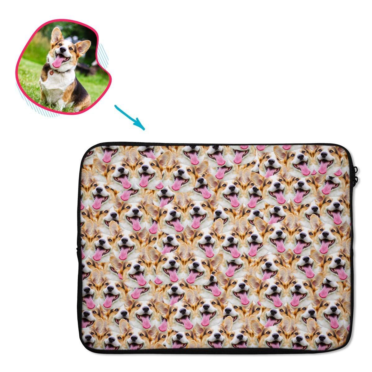 Dog Mash laptop sleeve personalized with photo of face printed on them