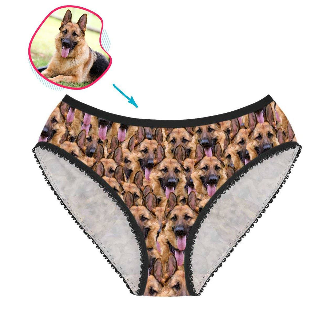 dog mash women's briefs personalized with photo of face printed on it