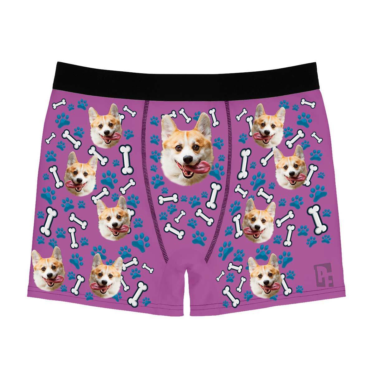 Purple Dog men's boxer briefs personalized with photo printed on them