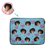 Load image into Gallery viewer, blue Dog Mom laptop sleeve personalized with photo of face printed on them
