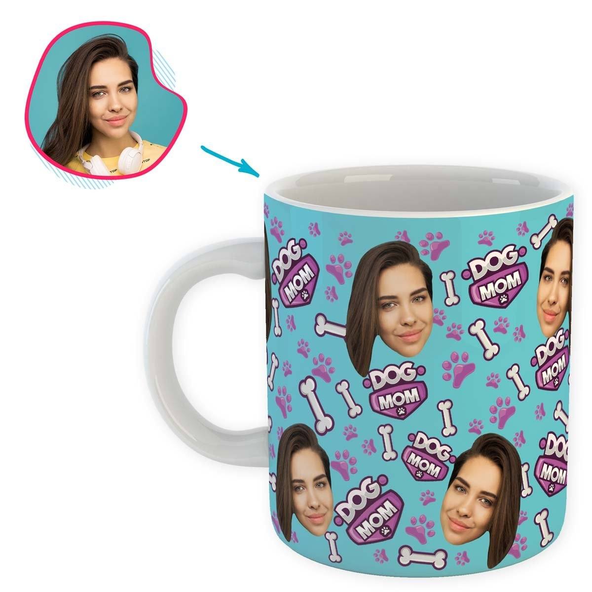 blue Dog Mom mug personalized with photo of face printed on it