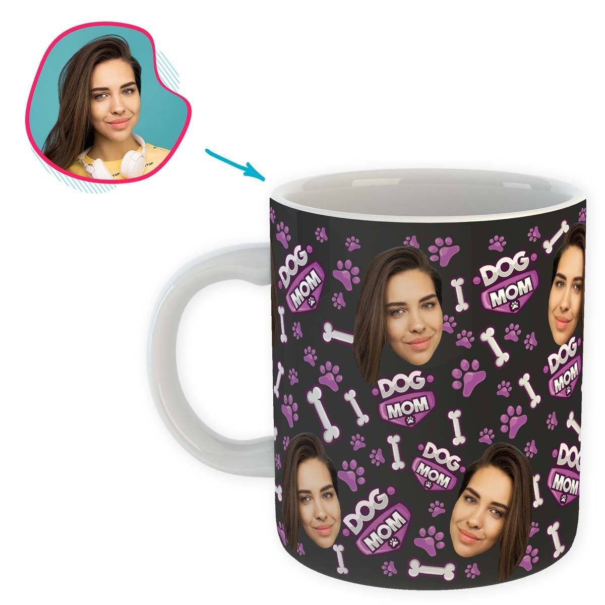 dark Dog Mom mug personalized with photo of face printed on it