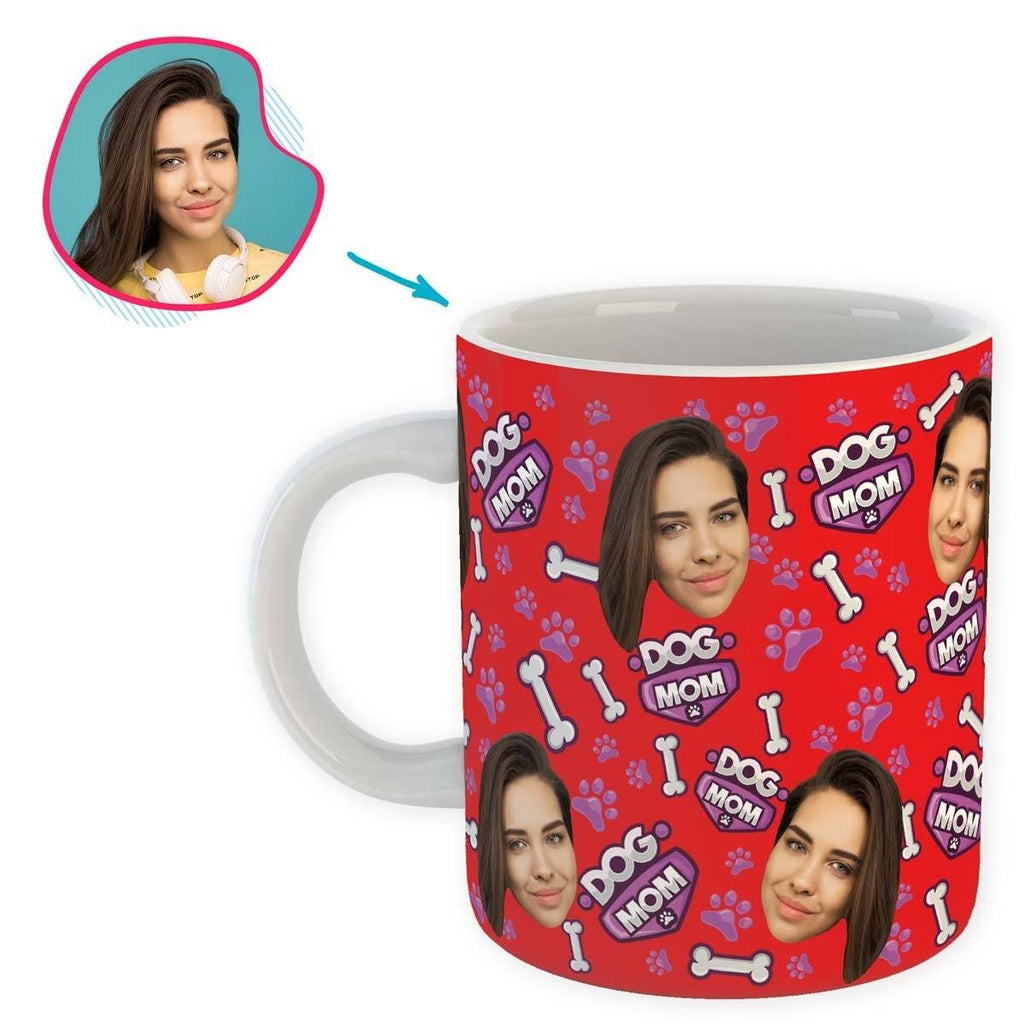 red Dog Mom mug personalized with photo of face printed on it