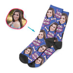 Load image into Gallery viewer, darkblue Dog Mom socks personalized with photo of face printed on them
