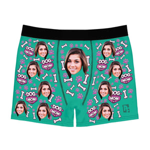 Mint Dog mom men's boxer briefs personalized with photo printed on them