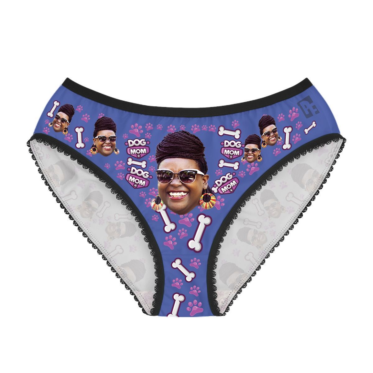 Darkblue Dog mom women's underwear briefs personalized with photo printed on them