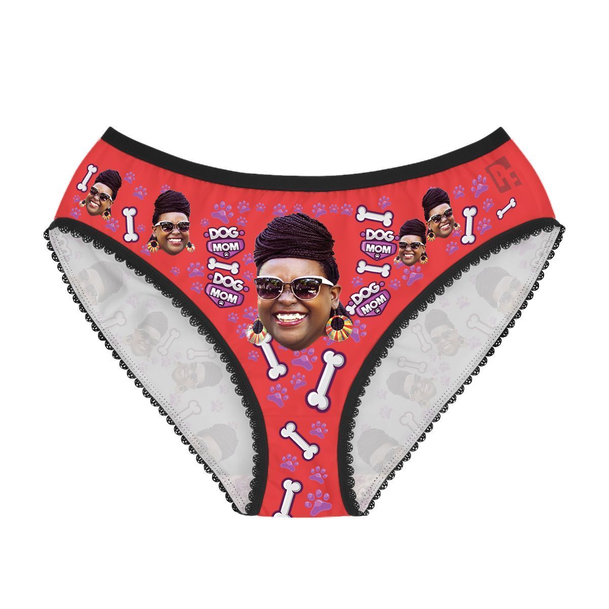 Red Dog mom women's underwear briefs personalized with photo printed on them