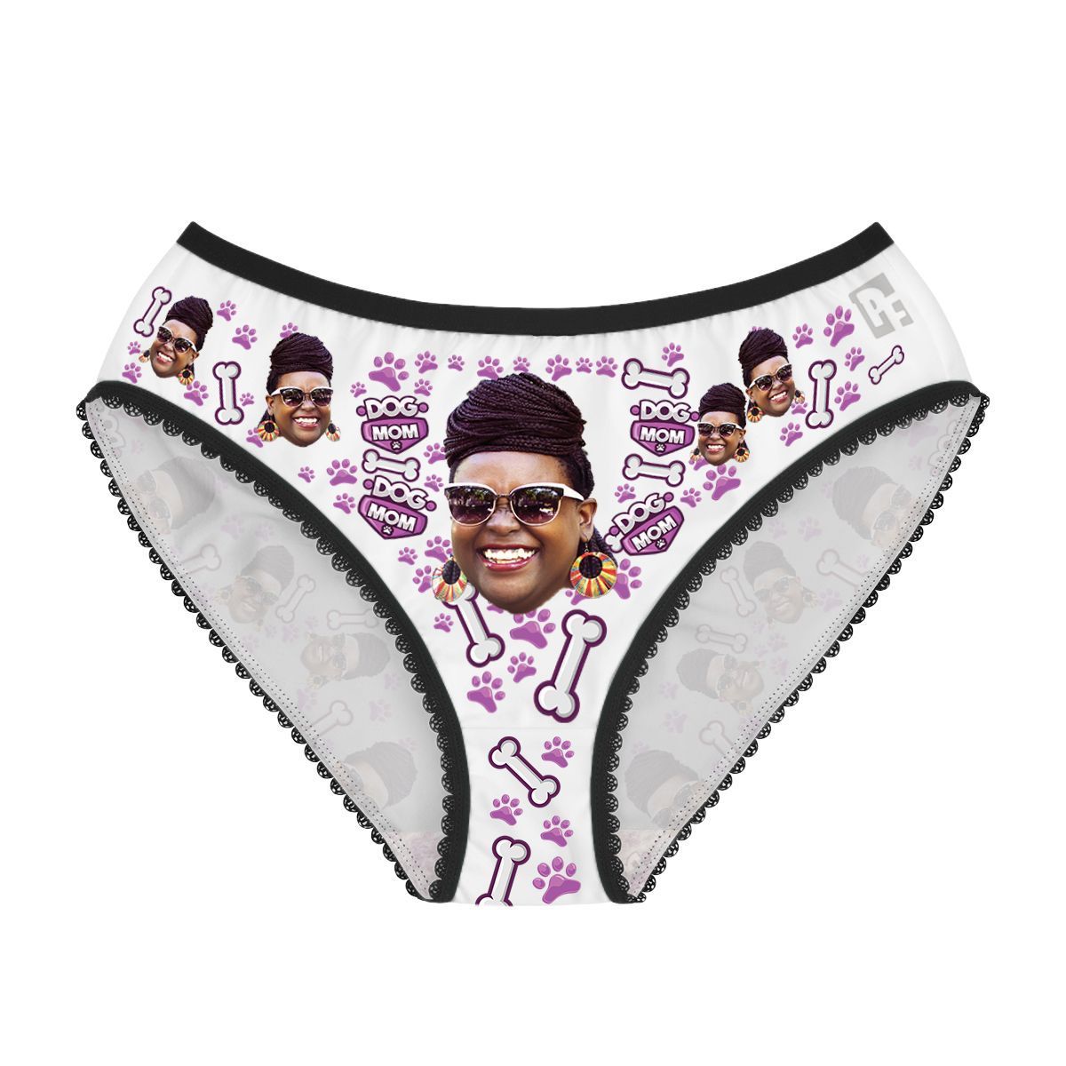 White Dog mom women's underwear briefs personalized with photo printed on them