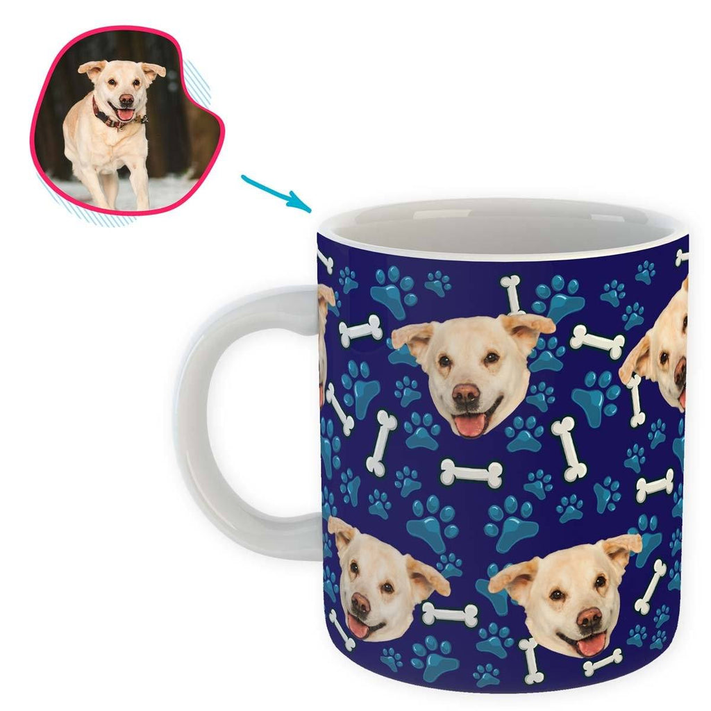 navy Dog mug personalized with photo of face printed on it
