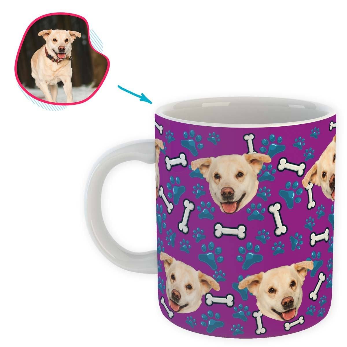 purple Dog mug personalized with photo of face printed on it