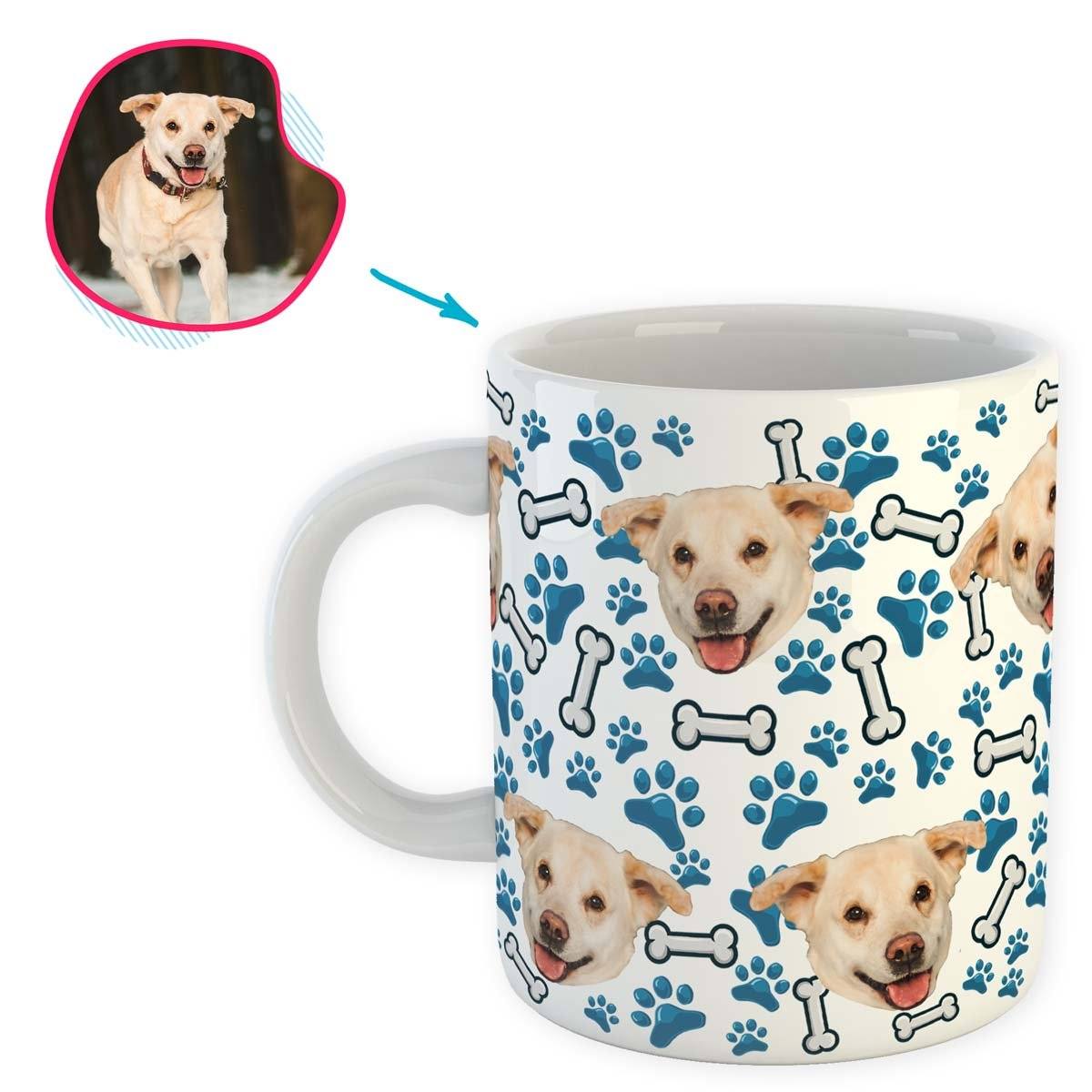 white Dog mug personalized with photo of face printed on it
