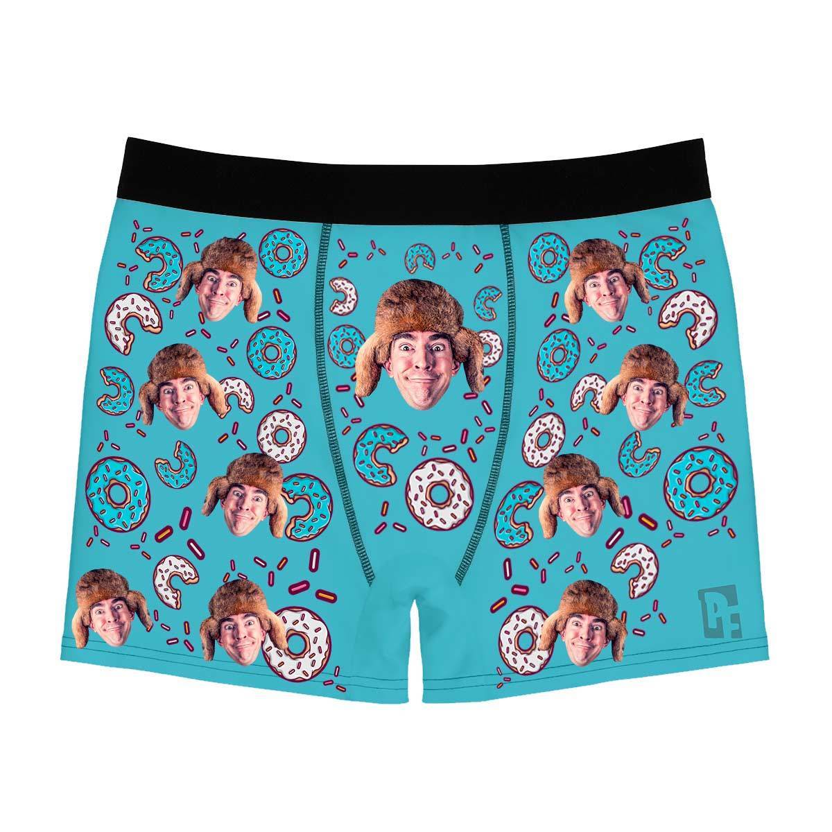 Blue Donuts men's boxer briefs personalized with photo printed on them